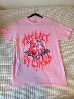 Pink Agent Of Chaos Graphic Tee / Pastel Goth Bunny Heavy Metal Font  Size S